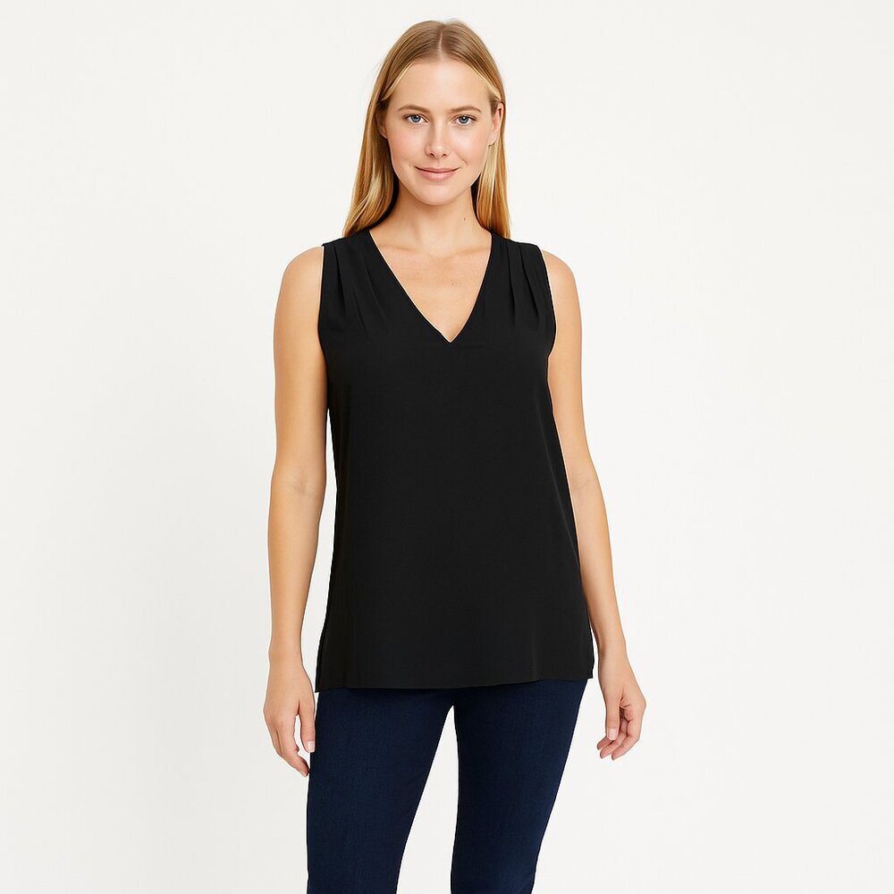 NWT White House Black Market V-Neck Sleeveless Shell Black Small